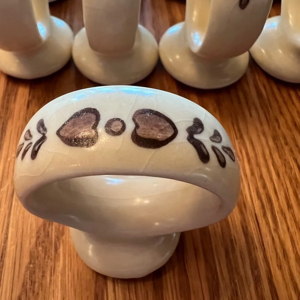 Set of 12 Vintage Stoneware Heart Napkin Rings.